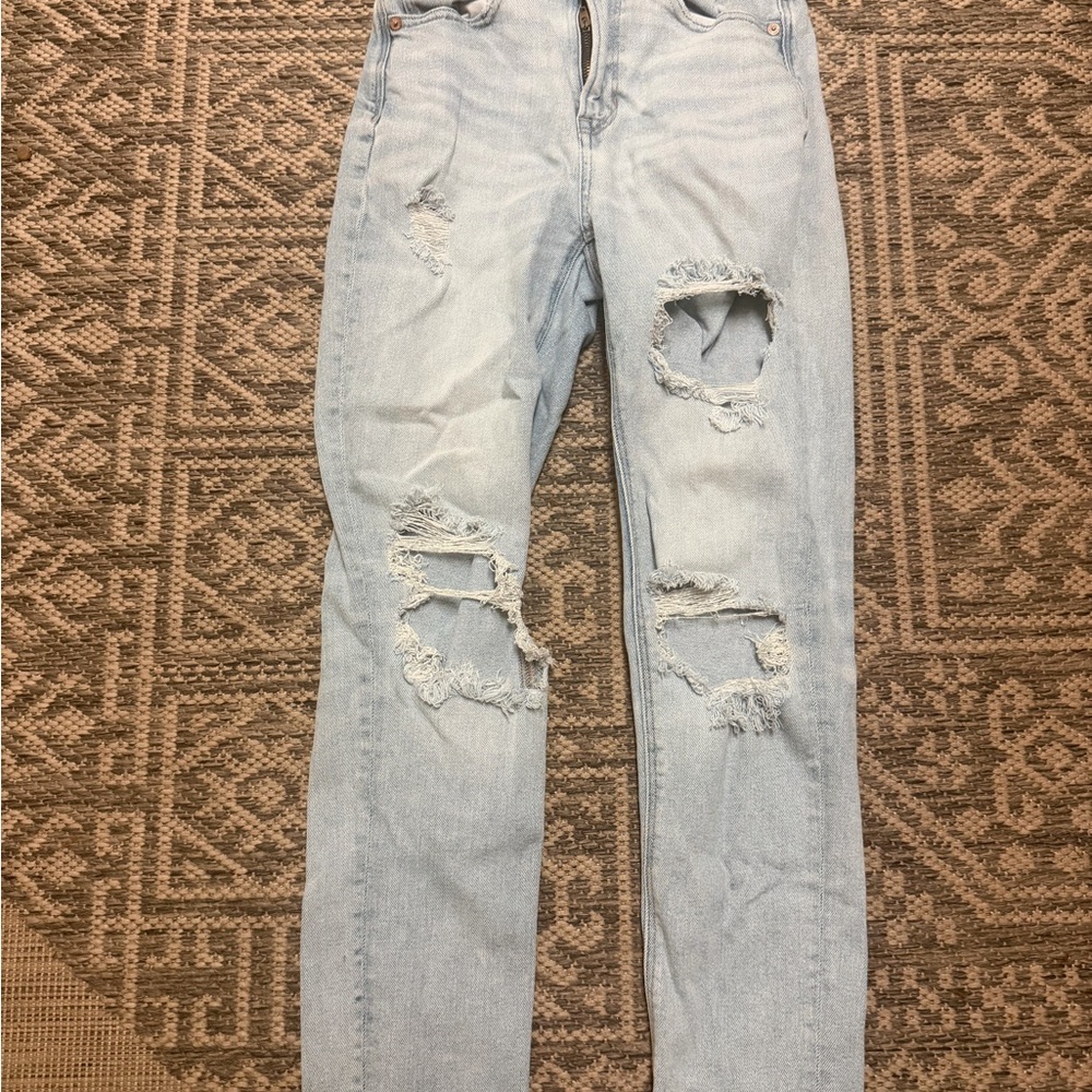 American Eagle Outfitters Light Blue Distressed Straight Leg Jeans